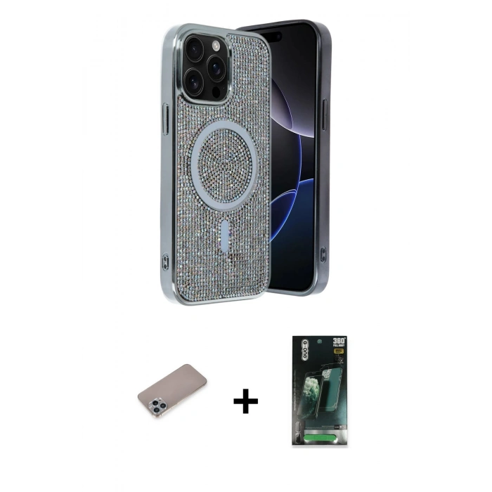 MARSİLYAN™- iPhone 12 Pro Kılıf Eksen Çizgi - Şeffaf 360 Full Body Arka Koruyucu + Shine Kamera Lens Koruma Cam - SABE