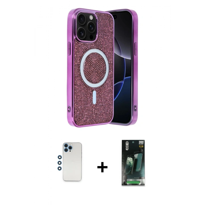 MARSİLYAN™- iPhone 12 Pro Kılıf Eksen Çizgi - Şeffaf 360 Full Body Arka Koruyucu + Shine Kamera Lens - MI