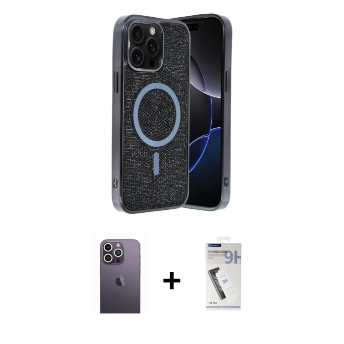 MARSİLYAN™- iPhone 12 Pro Kılıf Eksen Çizgi - Şeffaf Uv Polymer Nano Ekran Koruyucu + Neon Fosforlu Kamera Lens - BZ