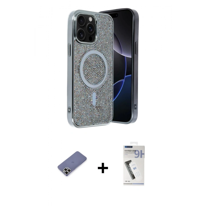 MARSİLYAN™- iPhone 12 Pro Kılıf Eksen Çizgi - Şeffaf Uv Polymer Nano Ekran Koruyucu + Metal Kamera Lens Koruma Cam - GD