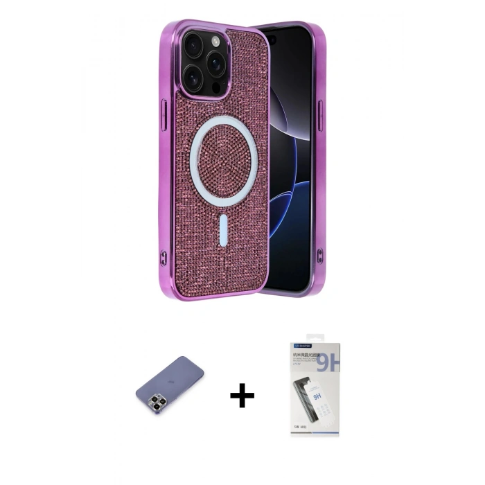 MARSİLYAN™- iPhone 12 Pro Kılıf Eksen Çizgi - Şeffaf Uv Polymer Nano Ekran Koruyucu + Metal Kamera Lens Koruma Cam - GD