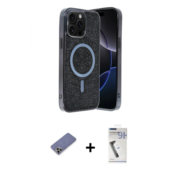 MARSİLYAN™- iPhone 12 Pro Kılıf Eksen Çizgi - Şeffaf Uv Polymer Nano Ekran Koruyucu + Metal Kamera Lens Koruma Cam - GD