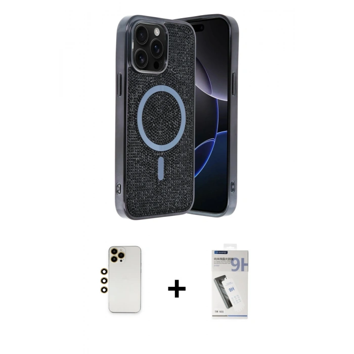 MARSİLYAN™- iPhone 12 Pro Kılıf Eksen Çizgi - Şeffaf Uv Polymer Nano Ekran Koruyucu + Gold Shine Kamera Lens