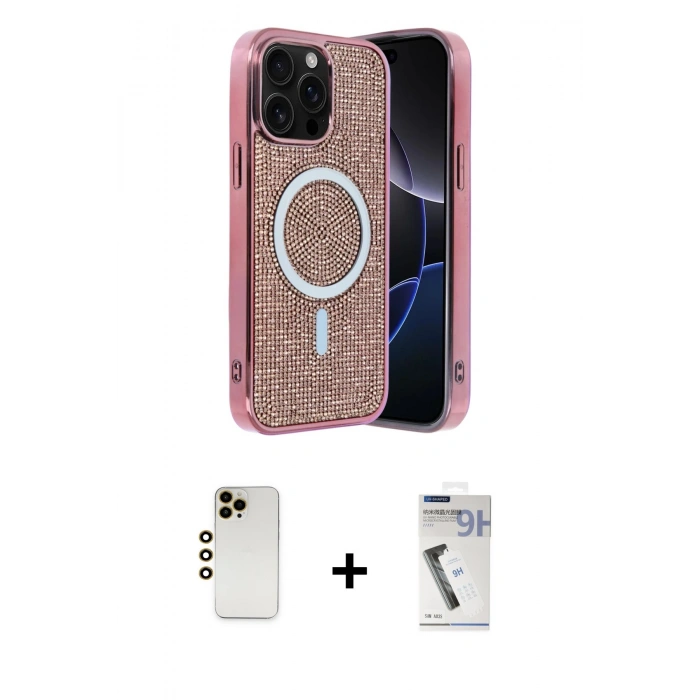 MARSİLYAN™- iPhone 12 Pro Kılıf Eksen Çizgi - Şeffaf Uv Polymer Nano Ekran Koruyucu + Gold Shine Kamera Lens
