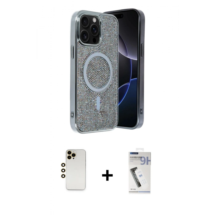 MARSİLYAN™- iPhone 12 Pro Kılıf Eksen Çizgi - Şeffaf Uv Polymer Nano Ekran Koruyucu + Gold Shine Kamera Lens