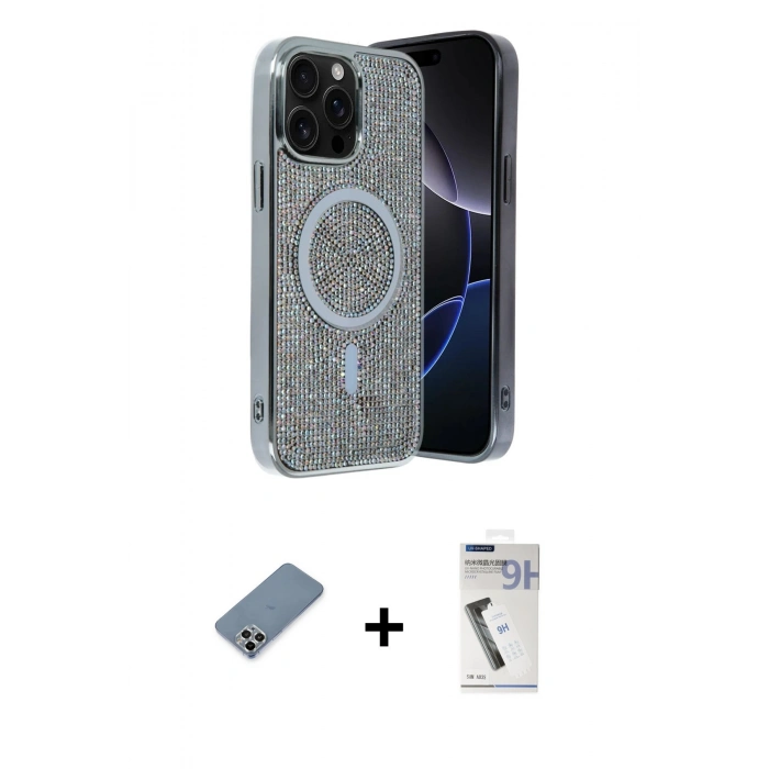 MARSİLYAN™- iPhone 12 Pro Kılıf Eksen Çizgi - Şeffaf Uv Polymer Nano Ekran Koruyucu + Metal Kamera Lens Koruma Cam - GS
