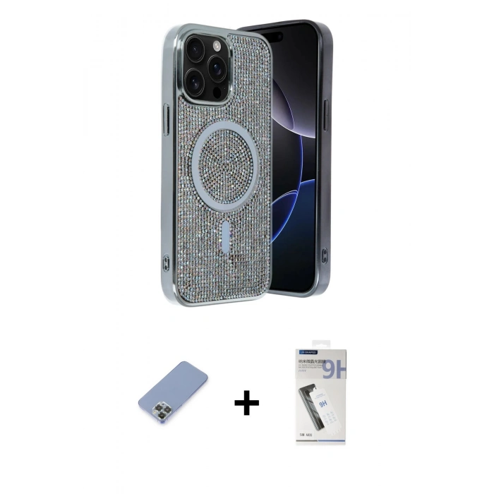 MARSİLYAN™- iPhone 12 Pro Kılıf Eksen Çizgi - Şeffaf Uv Polymer Nano Ekran Koruyucu + Metal Kamera Lens Koruma Cam - KUYL