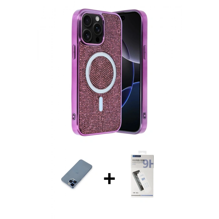 MARSİLYAN™- iPhone 12 Pro Kılıf Eksen Çizgi - Şeffaf Uv Polymer Nano Ekran Koruyucu + Mavi Metal Kamera Lens Koruma Cam