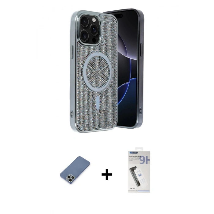 MARSİLYAN™- iPhone 12 Pro Kılıf Eksen Çizgi - Şeffaf Uv Polymer Nano Ekran Koruyucu + Metal Kamera Lens Koruma Cam - AKYL