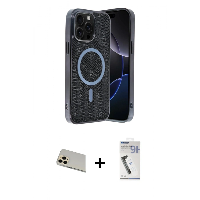 MARSİLYAN™- iPhone 12 Pro Kılıf Eksen Çizgi - Şeffaf Uv Polymer Nano Ekran Koruyucu + Rainbow Kamera Lens Koruma Cam - GD
