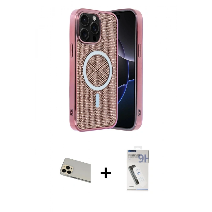 MARSİLYAN™- iPhone 12 Pro Kılıf Eksen Çizgi - Şeffaf Uv Polymer Nano Ekran Koruyucu + Rainbow Kamera Lens Koruma Cam - GD