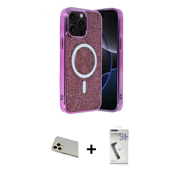 MARSİLYAN™- iPhone 12 Pro Kılıf Eksen Çizgi - Şeffaf Uv Polymer Nano Ekran Koruyucu + Rainbow Kamera Lens Koruma Cam - GD
