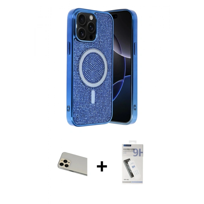 MARSİLYAN™- iPhone 12 Pro Kılıf Eksen Çizgi - Şeffaf Uv Polymer Nano Ekran Koruyucu + Rainbow Kamera Lens Koruma Cam - GD