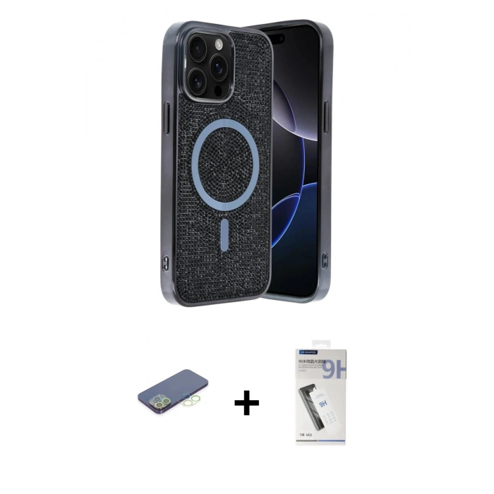 MARSİLYAN™- iPhone 12 Pro Kılıf Eksen Çizgi - Şeffaf Uv Polymer Nano Ekran Koruyucu + Renkli Kamera Lens Koruma Cam - YL