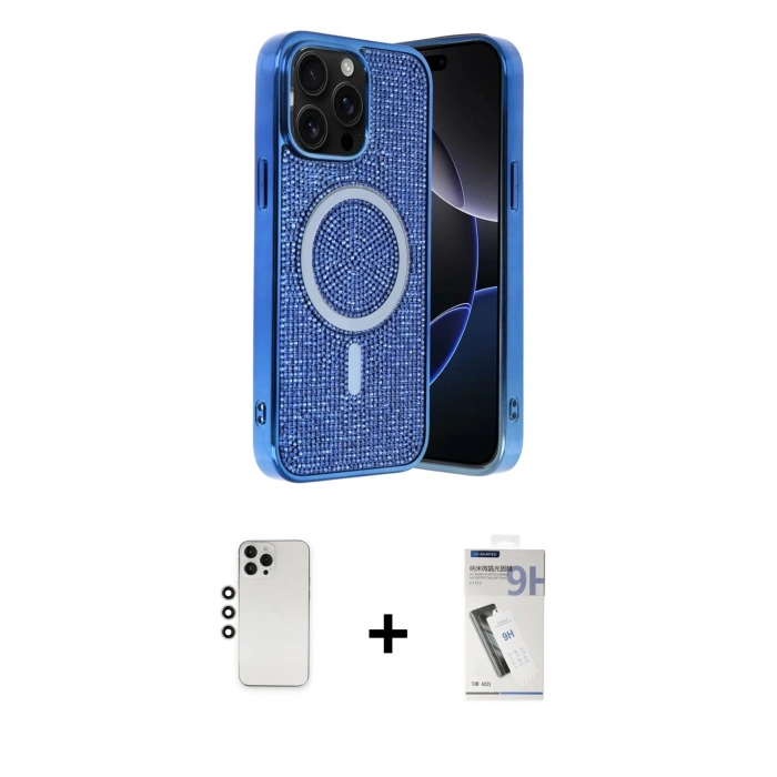 MARSİLYAN™- iPhone 12 Pro Kılıf Eksen Çizgi - Şeffaf Uv Polymer Nano Ekran Koruyucu + Shine Kamera Lens - GS