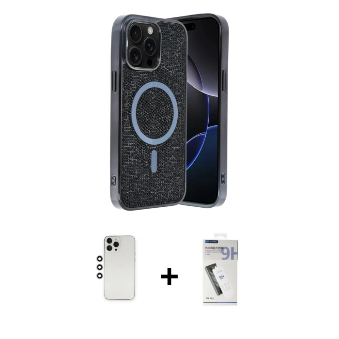 MARSİLYAN™- iPhone 12 Pro Kılıf Eksen Çizgi - Şeffaf Uv Polymer Nano Ekran Koruyucu + Shine Kamera Lens - GS