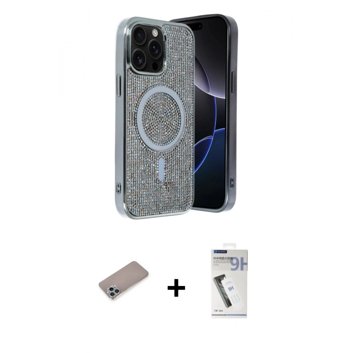 MARSİLYAN™- iPhone 12 Pro Kılıf Eksen Çizgi - Şeffaf Uv Polymer Nano Ekran Koruyucu + Sierra Blue Shine Kamera Lens Koruma Cam