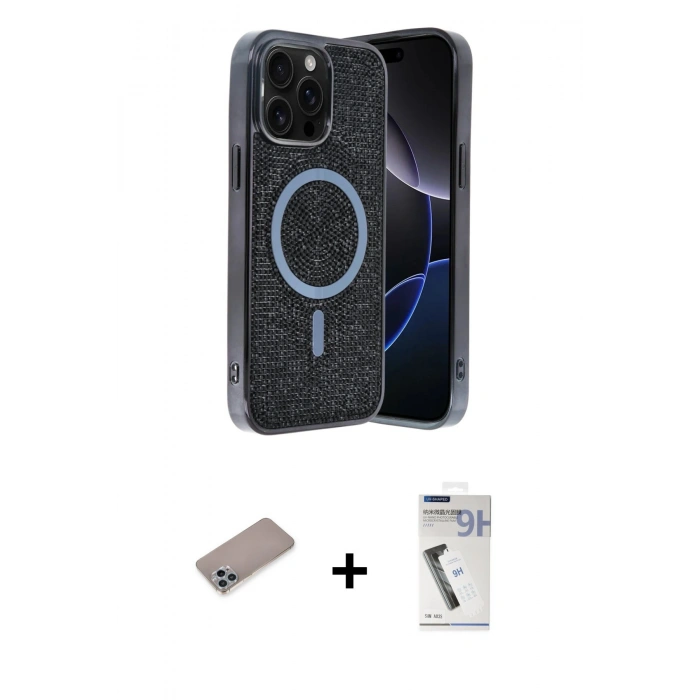 MARSİLYAN™- iPhone 12 Pro Kılıf Eksen Çizgi - Şeffaf Uv Polymer Nano Ekran Koruyucu + Sierra Blue Shine Kamera Lens Koruma Cam
