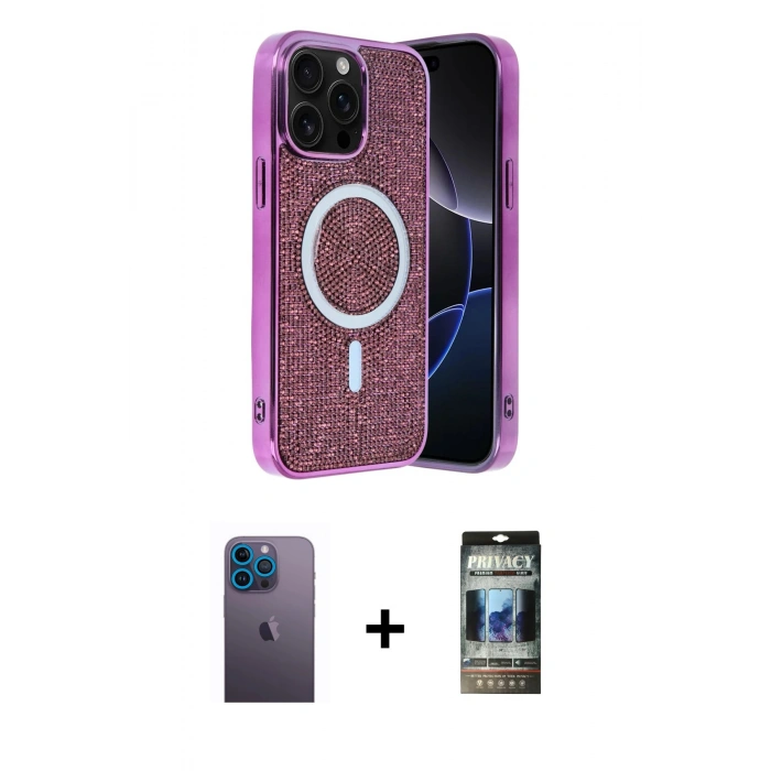 MARSİLYAN™- iPhone 12 Pro Kılıf Eksen Çizgi - Siyah 34D Hayalet Izgaralı Cam + Neon Fosforlu Kamera Lens - MI