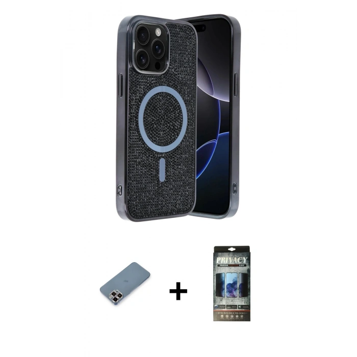 MARSİLYAN™- iPhone 12 Pro Kılıf Eksen Çizgi - Siyah 34D Hayalet Izgaralı Cam + Metal Kamera Lens Koruma Cam - MR