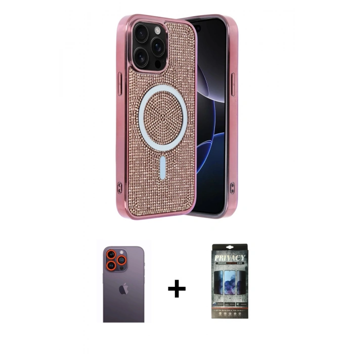 MARSİLYAN™- iPhone 12 Pro Kılıf Eksen Çizgi - Siyah 34D Hayalet Izgaralı Cam + Neon Fosforlu Kamera Lens - TU
