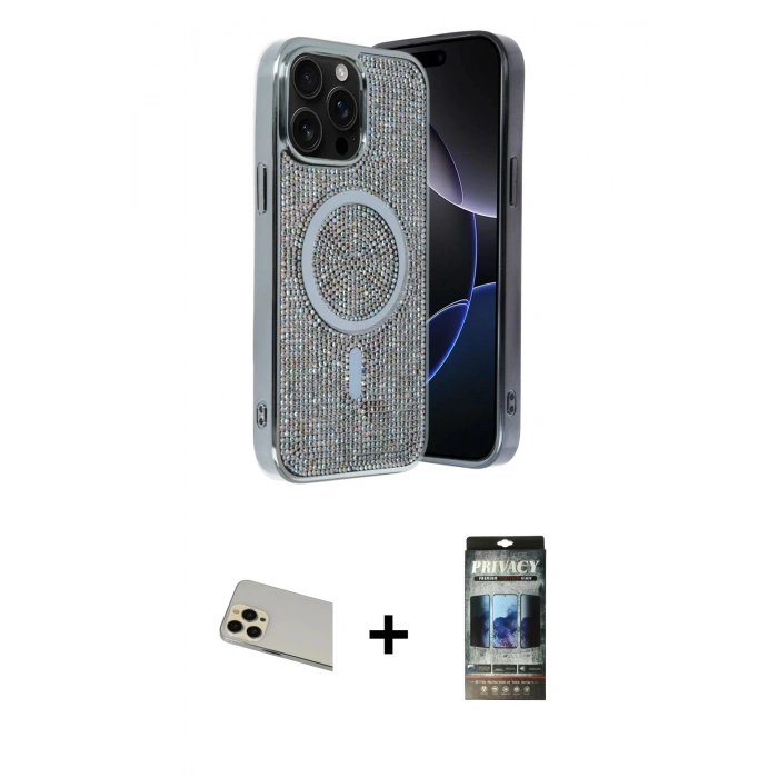 MARSİLYAN™- iPhone 12 Pro Kılıf Eksen Çizgi - Siyah 34D Hayalet Izgaralı Cam + Rainbow Kamera Lens Koruma Cam - GD