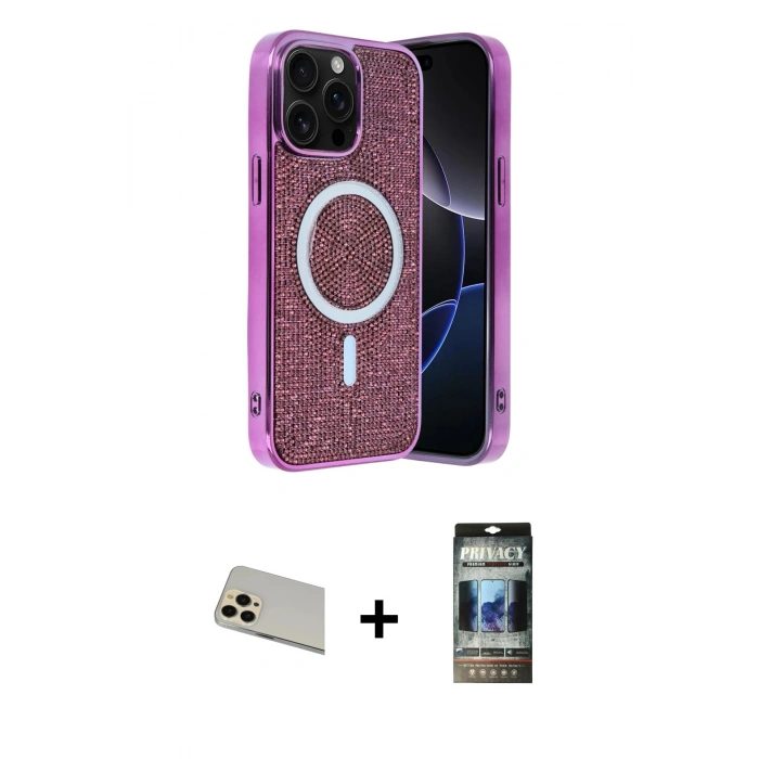 MARSİLYAN™- iPhone 12 Pro Kılıf Eksen Çizgi - Siyah 34D Hayalet Izgaralı Cam + Rainbow Kamera Lens Koruma Cam - GD