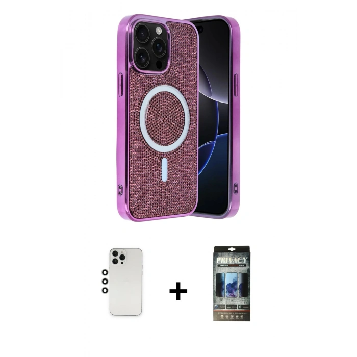 MARSİLYAN™- iPhone 12 Pro Kılıf Eksen Çizgi - Siyah 34D Hayalet Izgaralı Cam + Shine Kamera Lens - GS