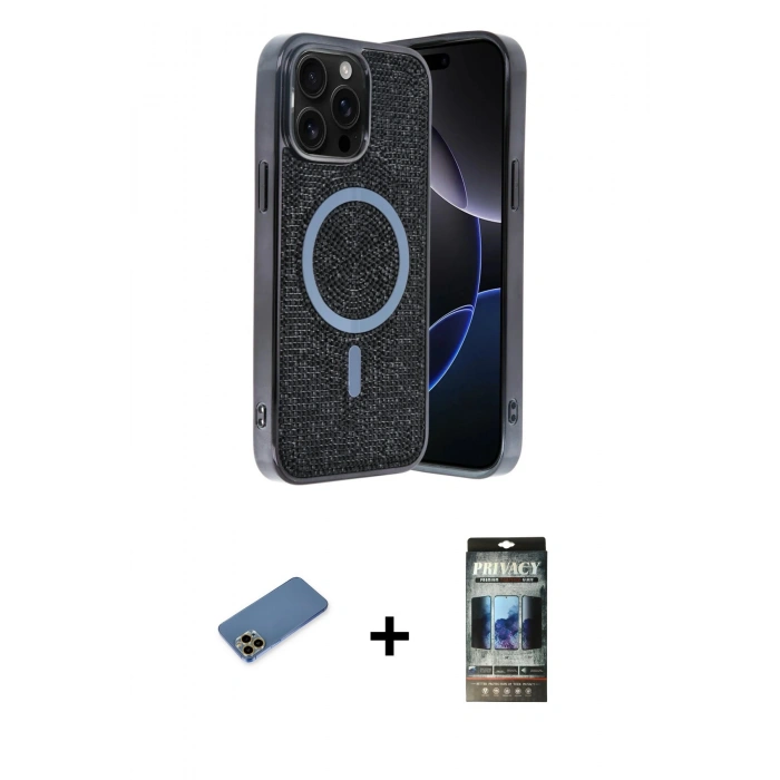 MARSİLYAN™- iPhone 12 Pro Kılıf Eksen Çizgi - Siyah 34D Hayalet Izgaralı Cam + Shine Kamera Lens Koruma Cam - GD
