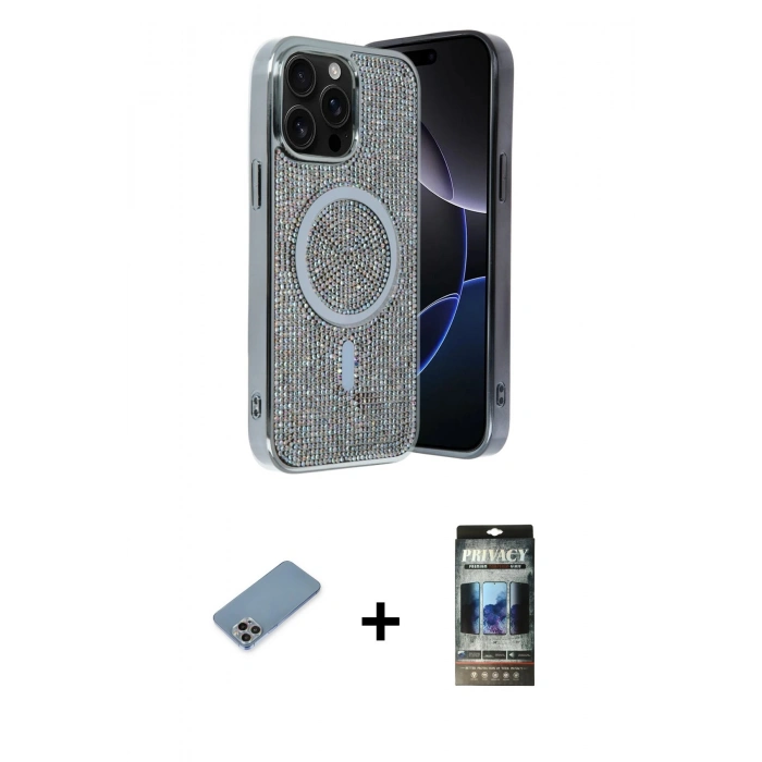 MARSİLYAN™- iPhone 12 Pro Kılıf Eksen Çizgi - Siyah 34D Hayalet Izgaralı Cam + Shine Kamera Lens Koruma Cam - GI