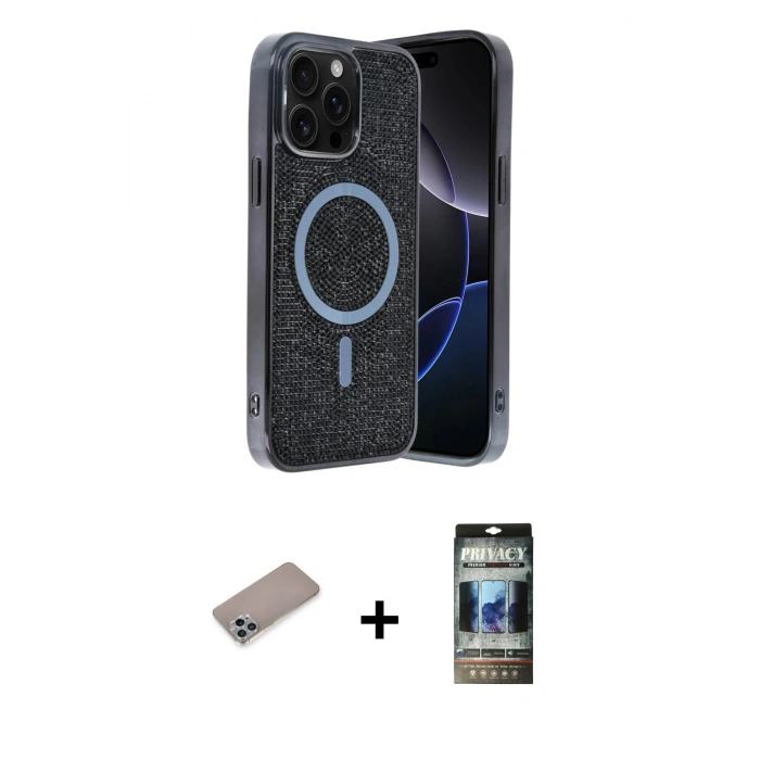 MARSİLYAN™- iPhone 12 Pro Kılıf Eksen Çizgi - Siyah 34D Hayalet Izgaralı Cam + Shine Kamera Lens Koruma Cam - SABE