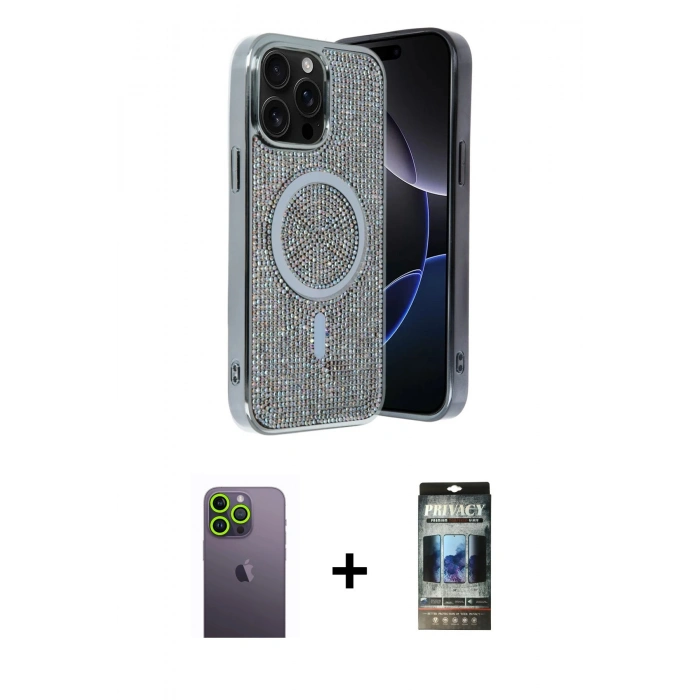 MARSİLYAN™- iPhone 12 Pro Kılıf Eksen Çizgi - Siyah 34D Hayalet Izgaralı Cam + Neon Fosforlu Kamera Lens - YL