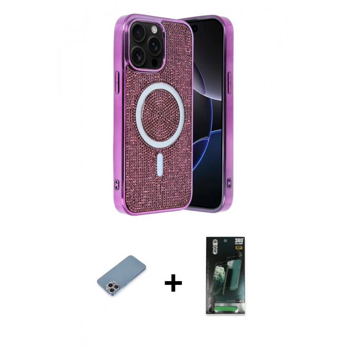 MARSİLYAN™- iPhone 12 Pro Kılıf Eksen Çizgi - Siyah 360 Mat Full Body Arka Koruyucu + Shine Kamera Lens Koruma Cam - GI