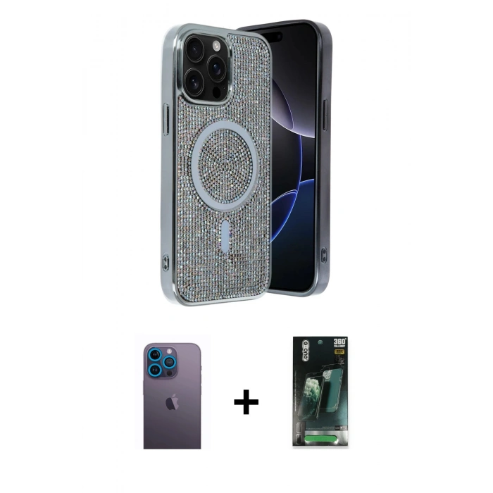 MARSİLYAN™- iPhone 12 Pro Kılıf Eksen Çizgi - Siyah 360 Mat Full Body Arka Koruyucu + Neon Fosforlu Kamera Lens - MI