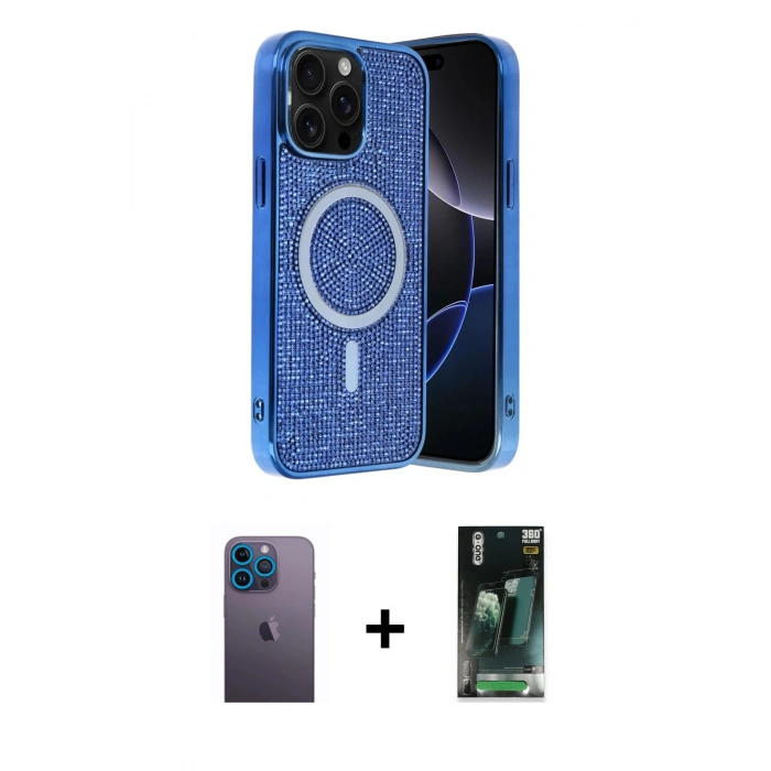 MARSİLYAN™- iPhone 12 Pro Kılıf Eksen Çizgi - Siyah 360 Mat Full Body Arka Koruyucu + Neon Fosforlu Kamera Lens - MI