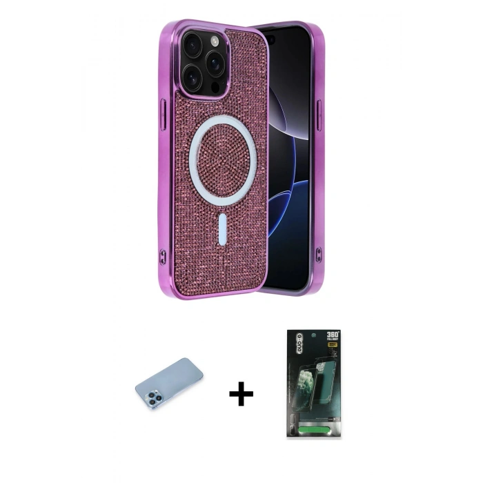 MARSİLYAN™- iPhone 12 Pro Kılıf Eksen Çizgi - Siyah 360 Mat Full Body Arka Koruyucu + Shine Kamera Lens Koruma Cam - MI