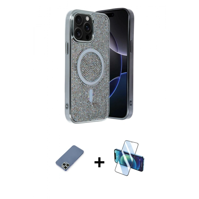 MARSİLYAN™- iPhone 12 Pro Kılıf Eksen Çizgi - Siyah 3D Antistatik Cam Ekran Koruyucu + Metal Kamera Lens Koruma Cam - AKYL