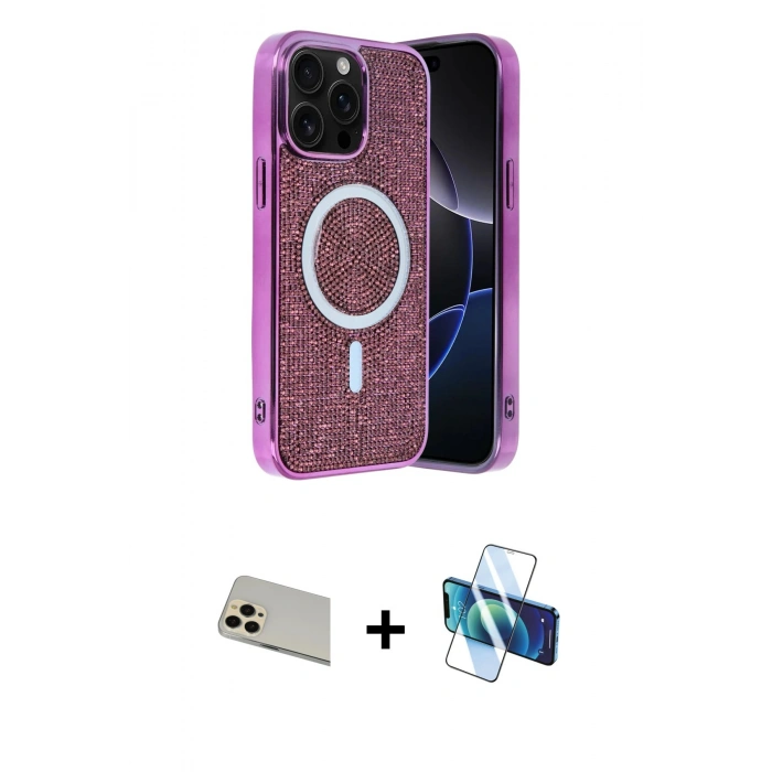 MARSİLYAN™- iPhone 12 Pro Kılıf Eksen Çizgi - Siyah 3D Antistatik Cam Ekran Koruyucu + Rainbow Kamera Lens Koruma Cam - GD