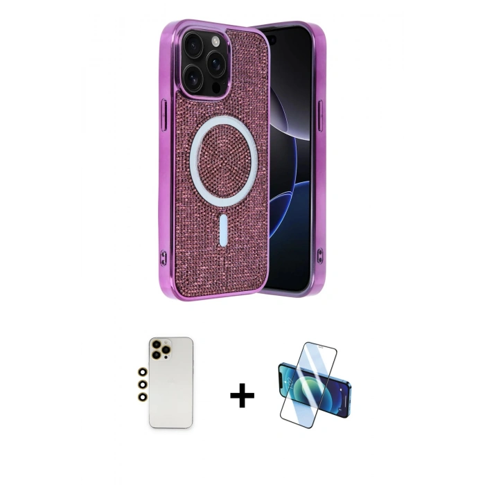 MARSİLYAN™- iPhone 12 Pro Kılıf Eksen Çizgi - Siyah 3D Antistatik Cam Ekran Koruyucu + Shine Kamera Lens - GD