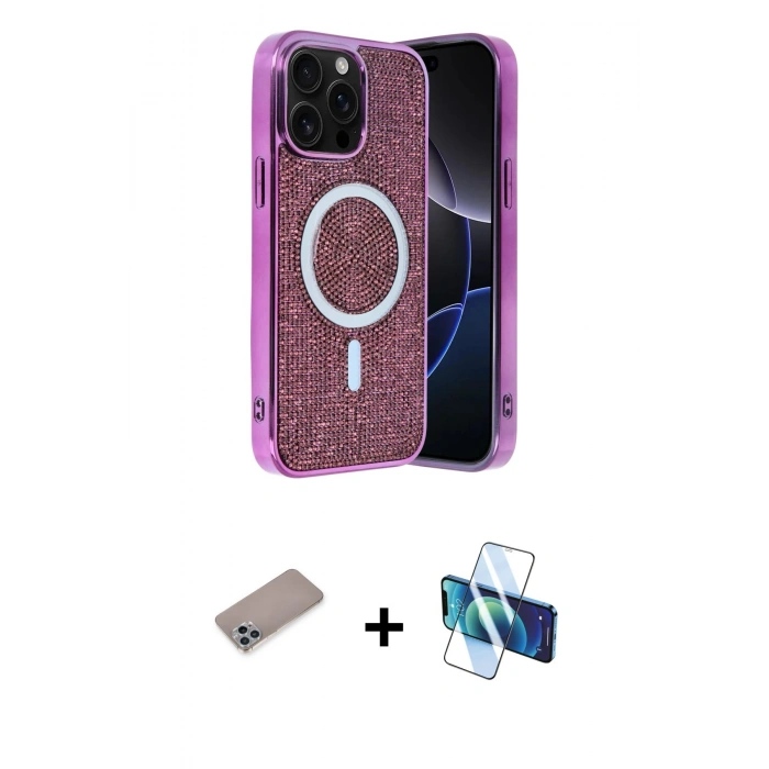 MARSİLYAN™- iPhone 12 Pro Kılıf Eksen Çizgi - Siyah 3D Antistatik Cam Ekran Koruyucu + Shine Kamera Lens Koruma Cam - SABE