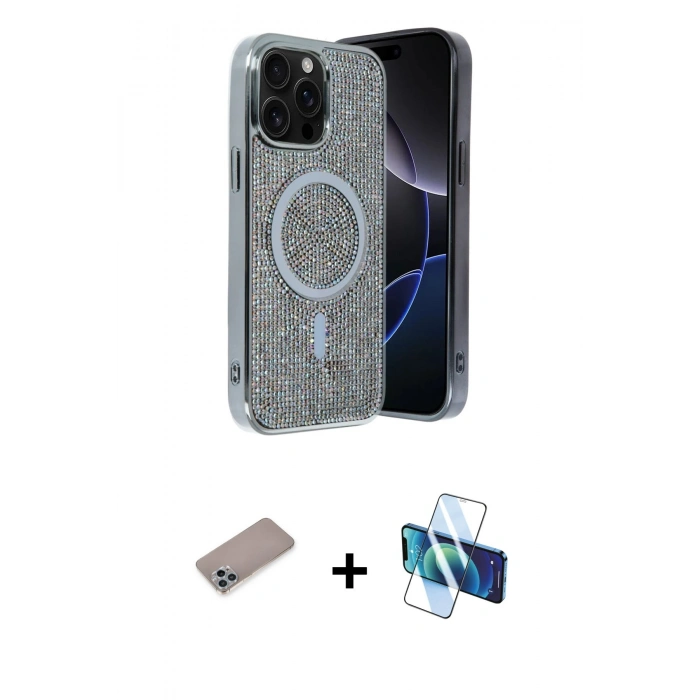MARSİLYAN™- iPhone 12 Pro Kılıf Eksen Çizgi - Siyah 3D Antistatik Cam Ekran Koruyucu + Shine Kamera Lens Koruma Cam - SABE