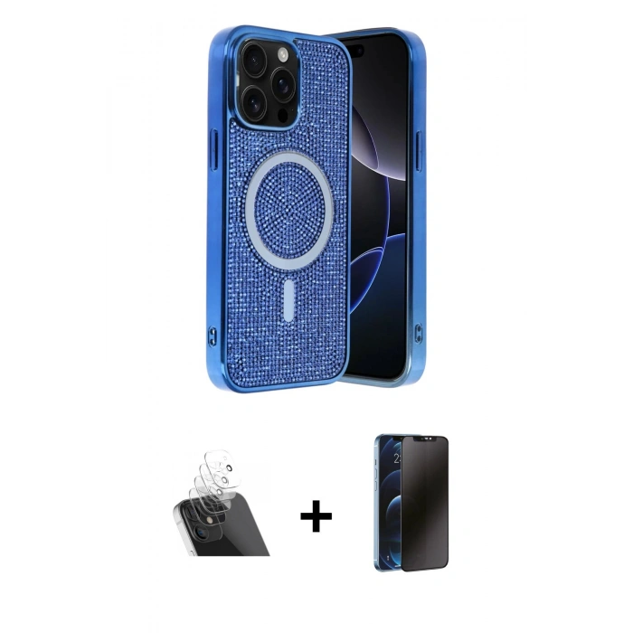 MARSİLYAN™- iPhone 12 Pro Kılıf Eksen Çizgi - Siyah 3D Antistatik Hayalet Cam Ekran Koruyucu + Kamera Lens Koruma Cam - SF
