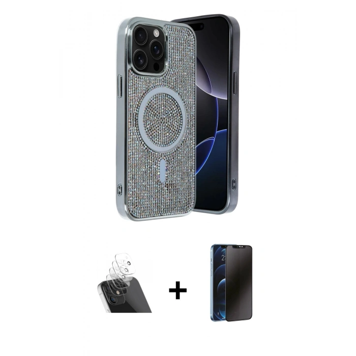 MARSİLYAN™- iPhone 12 Pro Kılıf Eksen Çizgi - Siyah 3D Antistatik Hayalet Cam Ekran Koruyucu + Kamera Lens Koruma Cam - SF