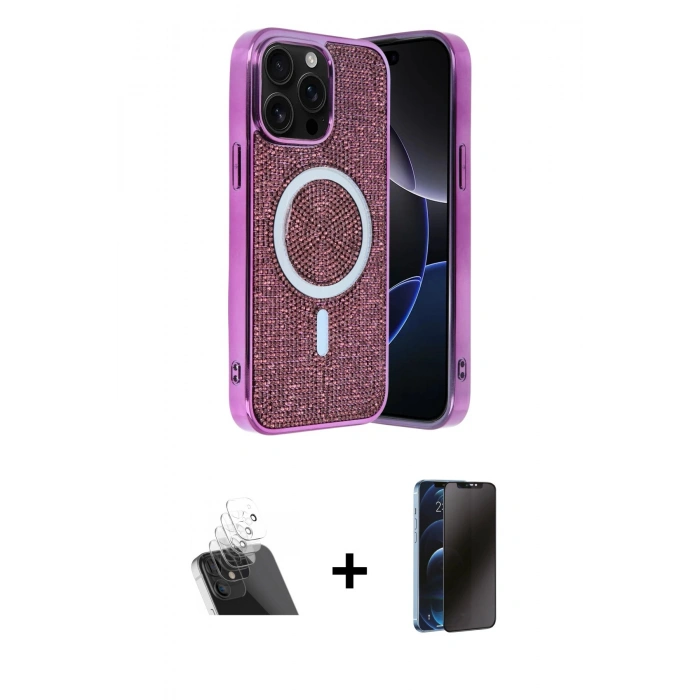 MARSİLYAN™- iPhone 12 Pro Kılıf Eksen Çizgi - Siyah 3D Antistatik Hayalet Cam Ekran Koruyucu + Kamera Lens Koruma Cam - SF