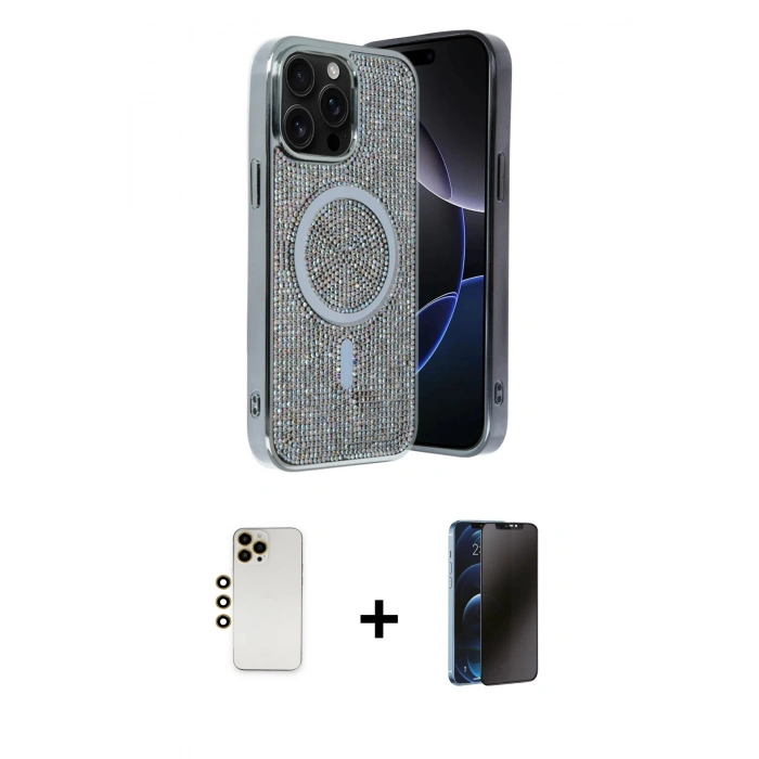 MARSİLYAN™- iPhone 12 Pro Kılıf Eksen Çizgi - Siyah 3D Antistatik Hayalet Cam Ekran Koruyucu + Shine Kamera Lens - GD