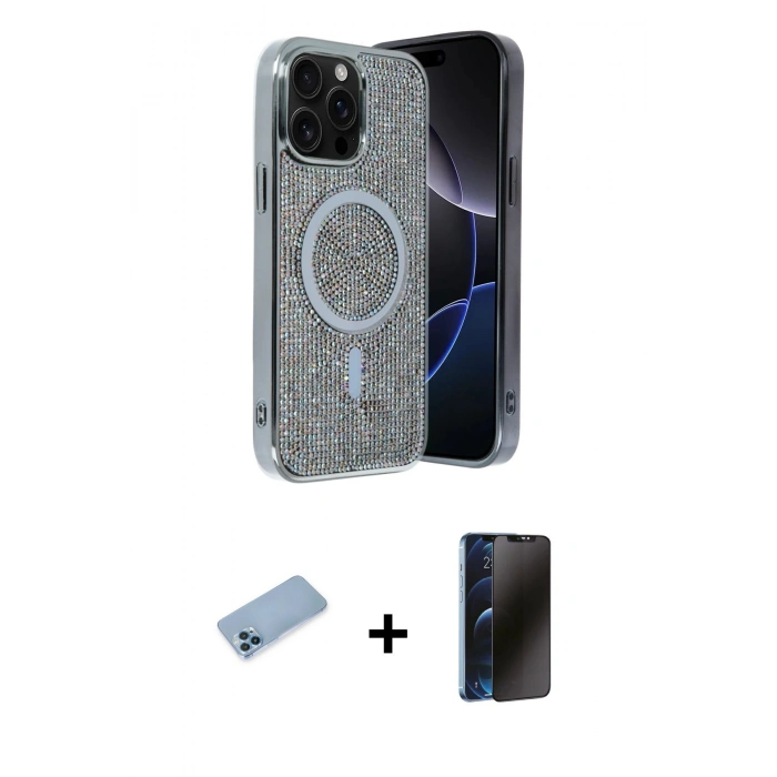MARSİLYAN™- iPhone 12 Pro Kılıf Eksen Çizgi - Siyah 3D Antistatik Hayalet Cam Ekran Koruyucu + Shine Kamera Lens Koruma Cam - MI