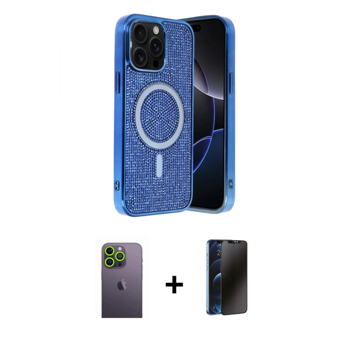MARSİLYAN™- iPhone 12 Pro Kılıf Eksen Çizgi - Siyah 3D Antistatik Hayalet Cam Ekran Koruyucu + Neon Fosforlu Kamera Lens - YL