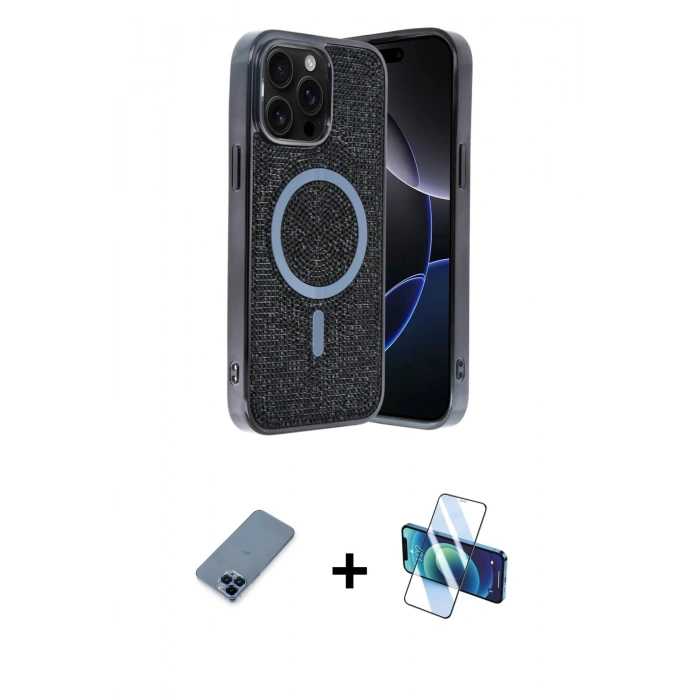MARSİLYAN™- iPhone 12 Pro Kılıf Eksen Çizgi - Siyah 3D Antistatik Seramik Nano Ekran Koruyucu + Metal Kamera Lens Koruma Cam - MI