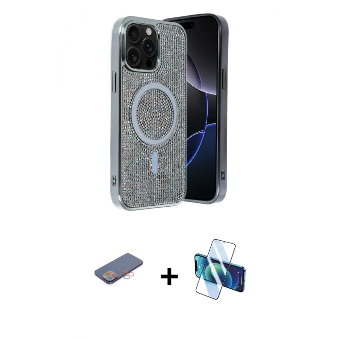 MARSİLYAN™- iPhone 12 Pro Kılıf Eksen Çizgi - Siyah 3D Antistatik Seramik Nano Ekran Koruyucu + Renkli Kamera Lens Koruma Cam - PE