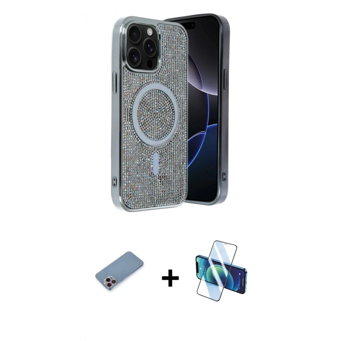 MARSİLYAN™- iPhone 12 Pro Kılıf Eksen Çizgi - Siyah 3D Antistatik Seramik Nano Ekran Koruyucu + Shine Kamera Lens Koruma Cam - PE